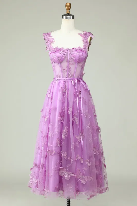 Purple A Line Butterflies Appliques Prom Dress sold by Zapaka