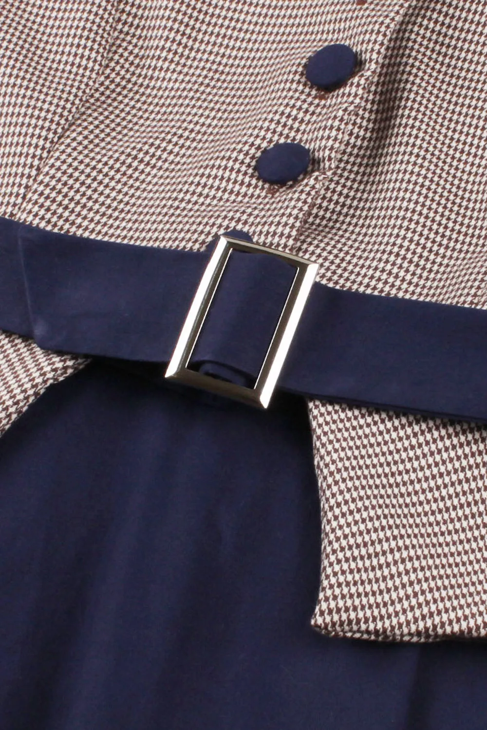 Navy Houndstooth Belted Long Sleeves 1950s Dress sold by Zapaka product image thumbnail 5