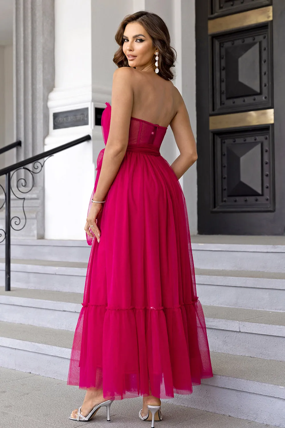 Tulle Sweetheart Hot Pink Formal Dress with Bow sold by Zapaka product image thumbnail 2