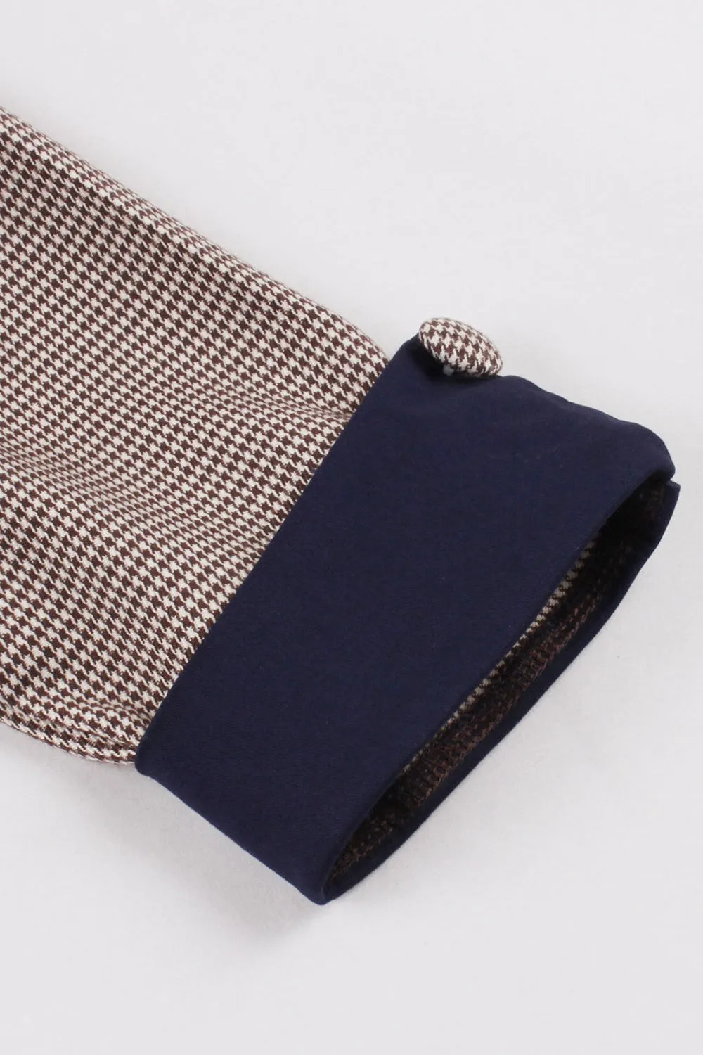 Navy Houndstooth Belted Long Sleeves 1950s Dress sold by Zapaka product image thumbnail 3