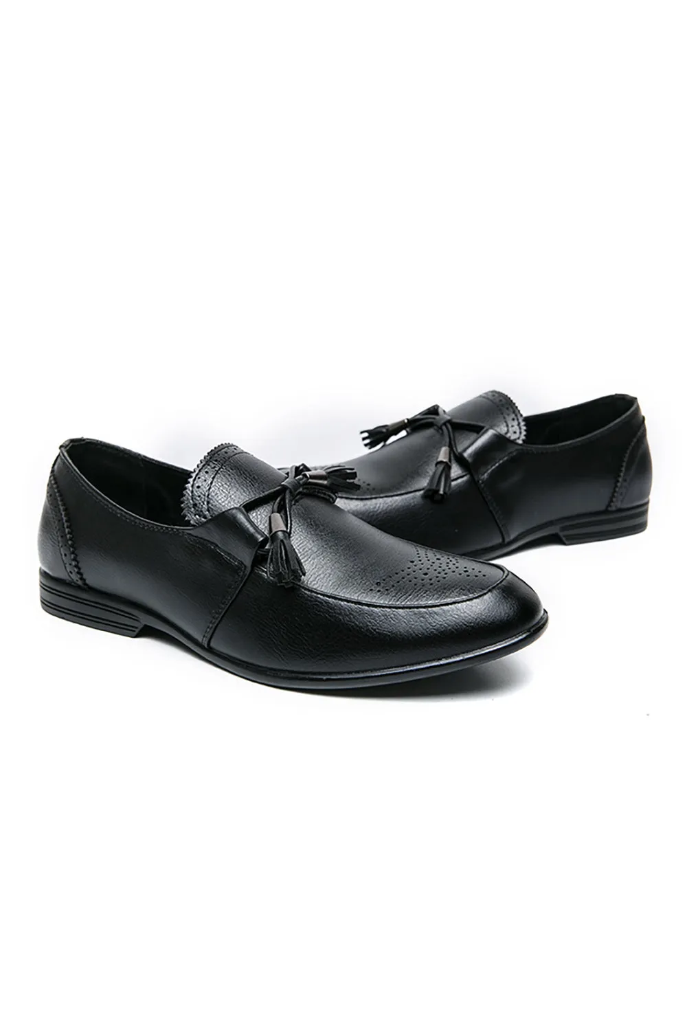 Black Leather Slip-On Fringe Men's Shoes sold by Zapaka product image thumbnail 4