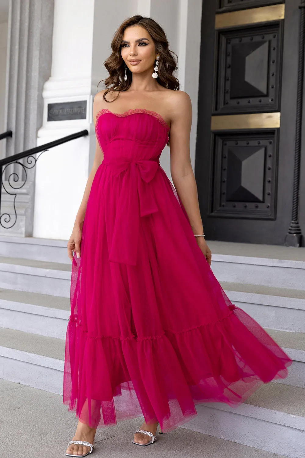 Tulle Sweetheart Hot Pink Formal Dress with Bow sold by Zapaka product image thumbnail 4