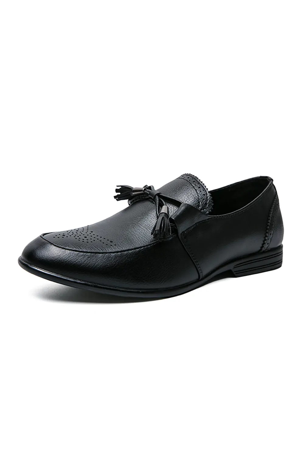 Black Leather Slip-On Fringe Men's Shoes sold by Zapaka product image thumbnail 2