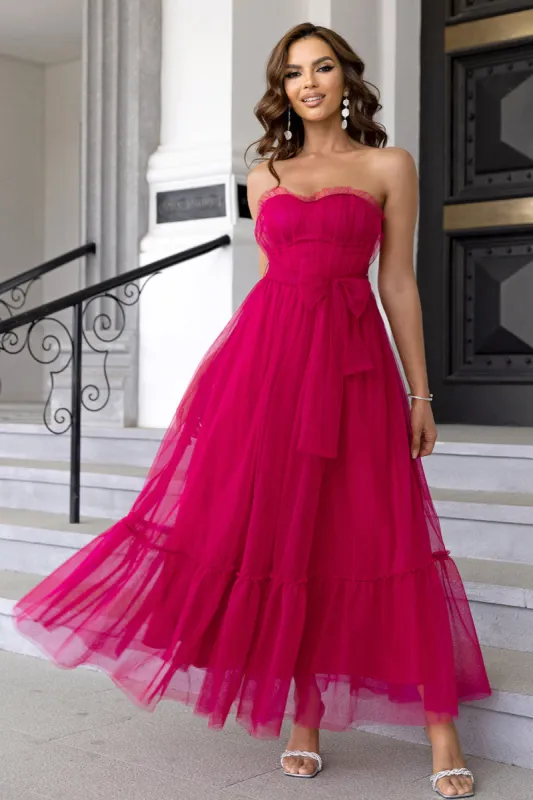 Tulle Sweetheart Hot Pink Formal Dress with Bow sold by Zapaka