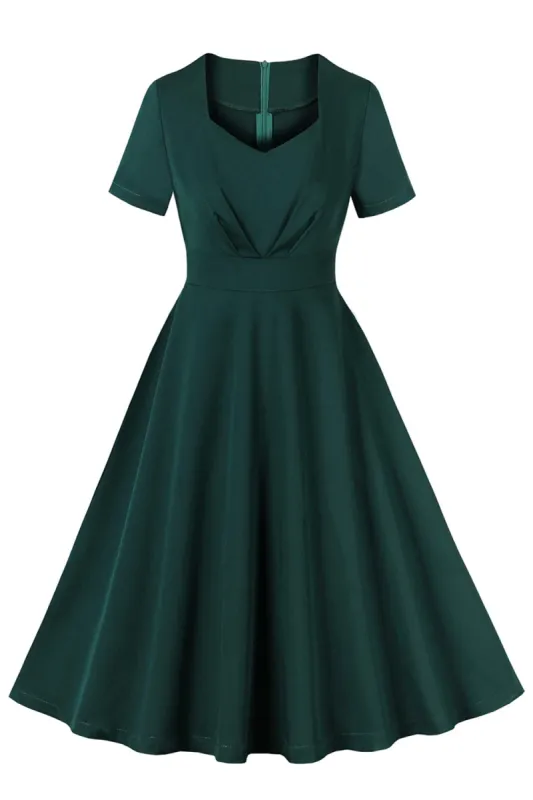 Dark Green Ruffled Short Sleeves 1950s Dress sold by Zapaka