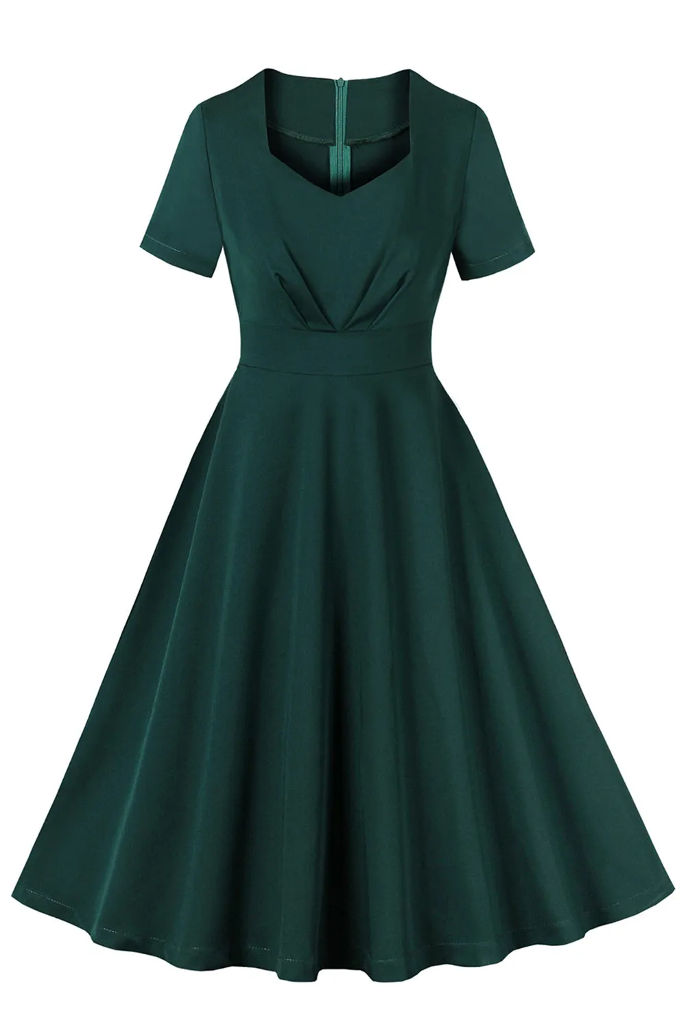 Dark Green Ruffled Short Sleeves 1950s Dress sold by Zapaka