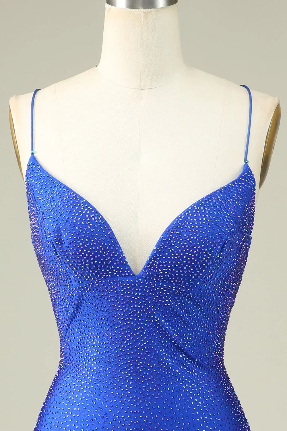 Sexy V Neck Blue Spaghetti Straps Homecoming Dress With Beading sold by Zapaka product image thumbnail 4