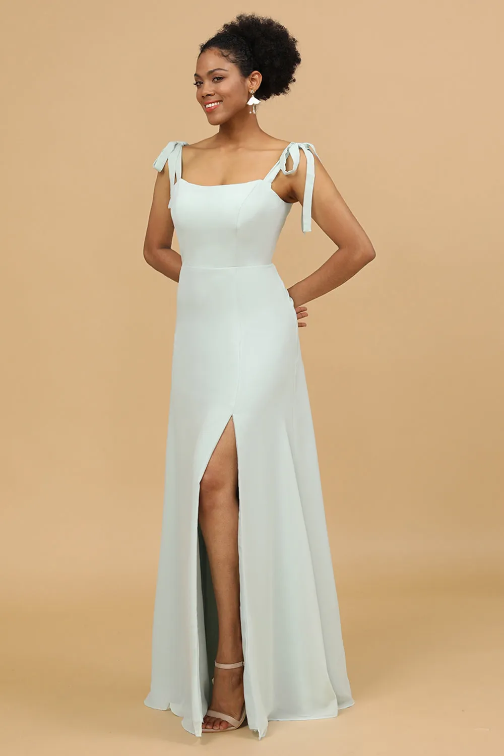 Spaghetti Straps Mint Bridesmaid Dress with Slit sold by Zapaka product image thumbnail 3