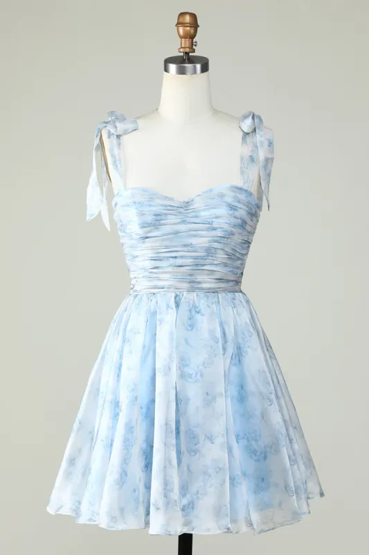 Blue A Line Spaghetti Straps Homecoming Dress sold by Zapaka
