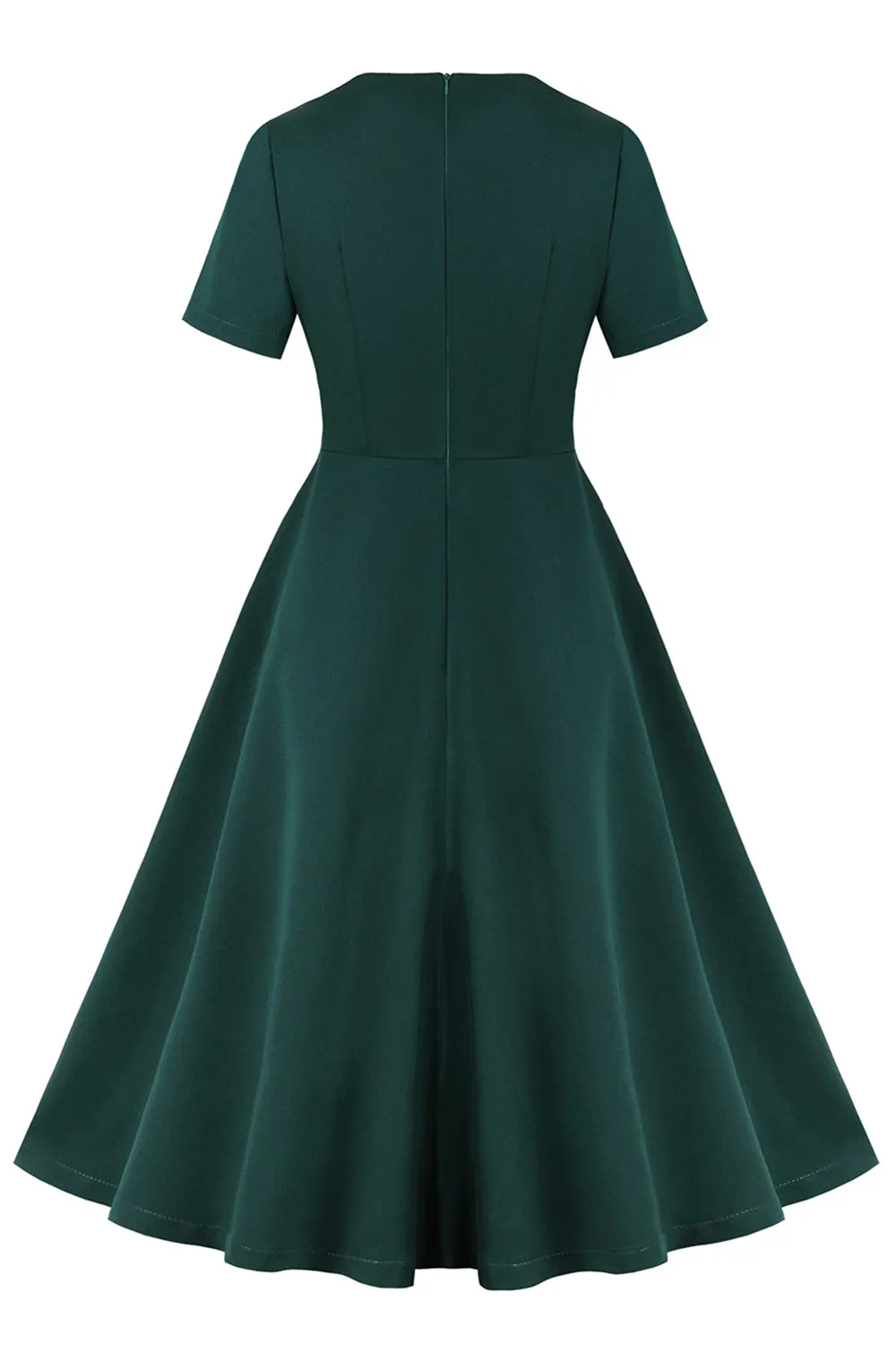 Dark Green Ruffled Short Sleeves 1950s Dress sold by Zapaka product image thumbnail 2