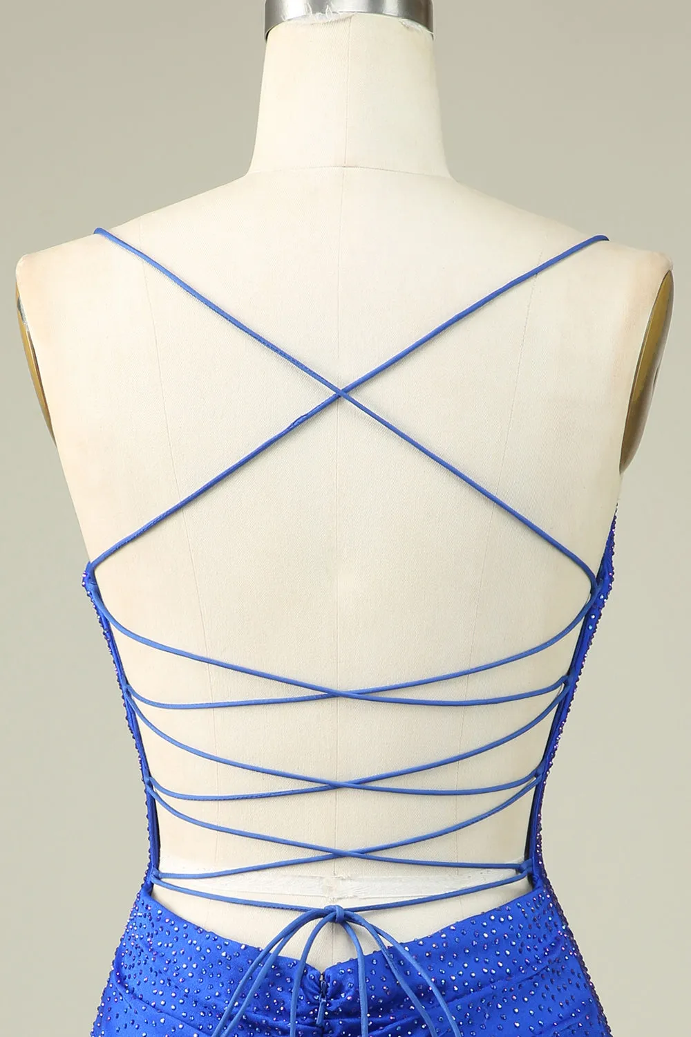 Sexy V Neck Blue Spaghetti Straps Homecoming Dress With Beading sold by Zapaka product image thumbnail 5