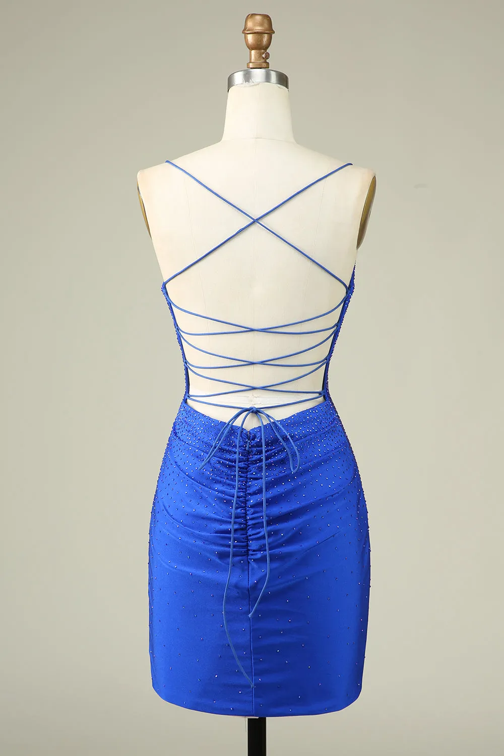 Sexy V Neck Blue Spaghetti Straps Homecoming Dress With Beading sold by Zapaka product image thumbnail 2