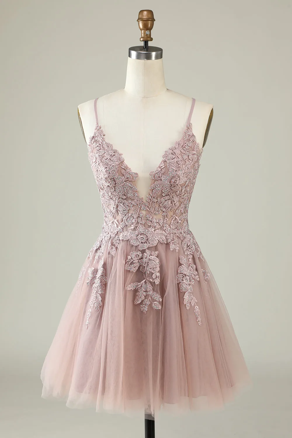 A Line Spaghetti Straps Blush Short Homecoming Dress with Criss Cross Back sold by Zapaka product image thumbnail 4