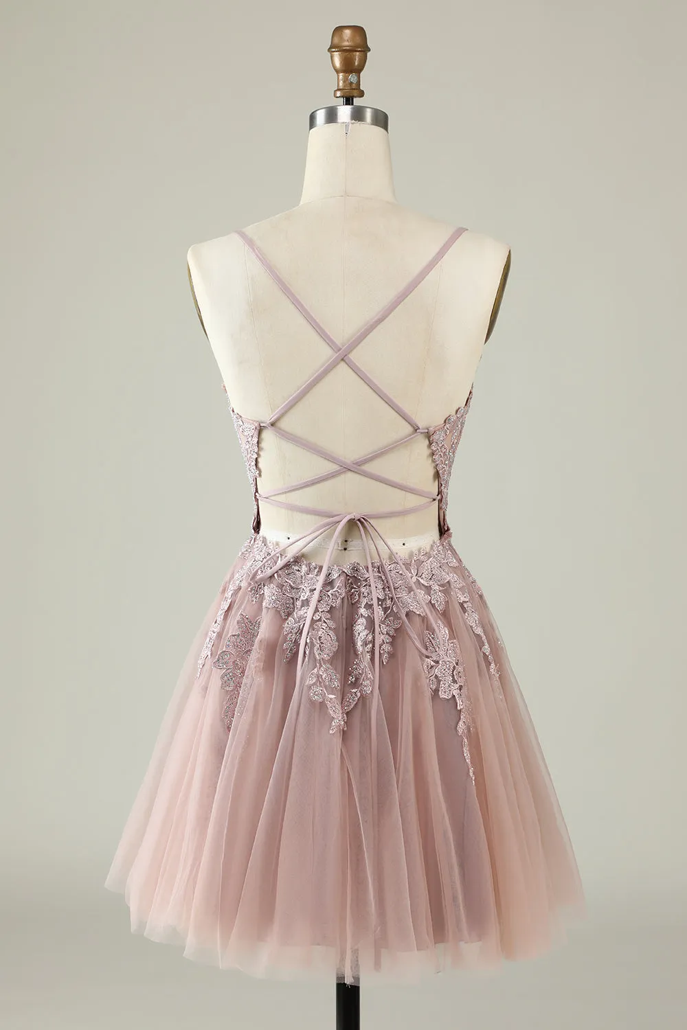 A Line Spaghetti Straps Blush Short Homecoming Dress with Criss Cross Back sold by Zapaka product image thumbnail 5