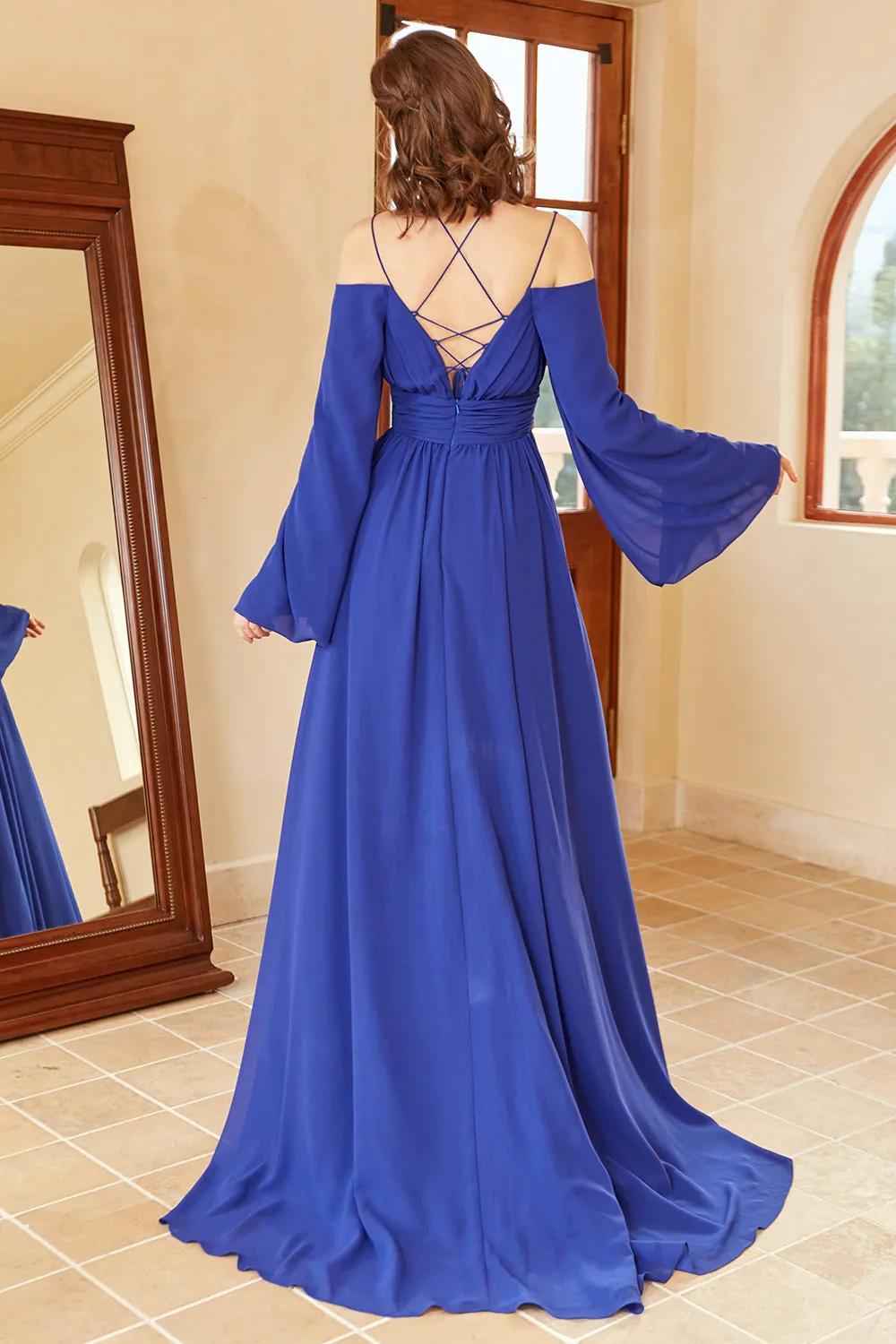 A Line Off the Shoulder Royal Blue Prom Dress with Split Front sold by Zapaka product image thumbnail 2