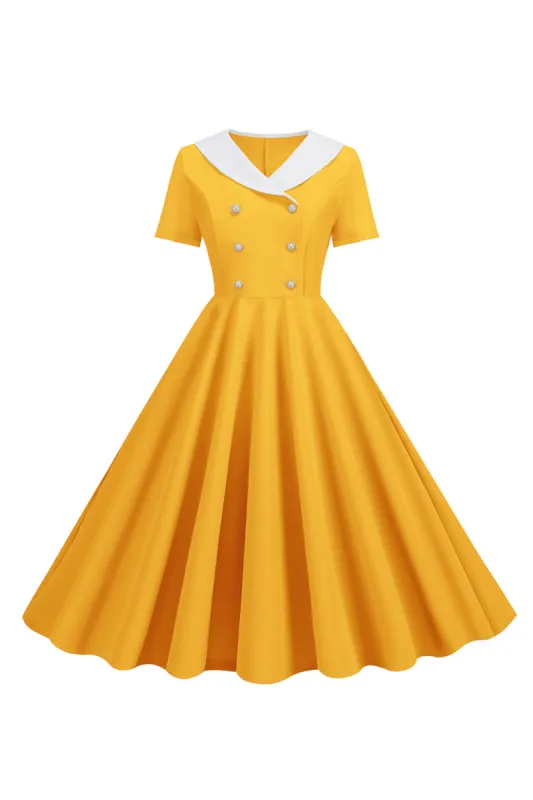 Peter Pan Collar Swing 1950s Dress with Short Sleeves made by Zapaka