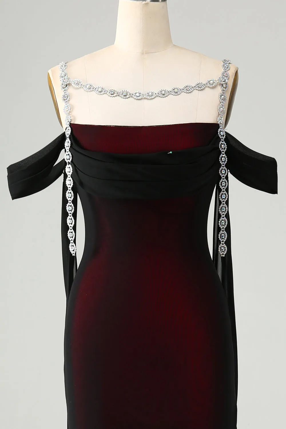 Sparkly Black Red Mermaid Cold Shoulder Long Bridesmaid Dress sold by Zapaka product image thumbnail 4