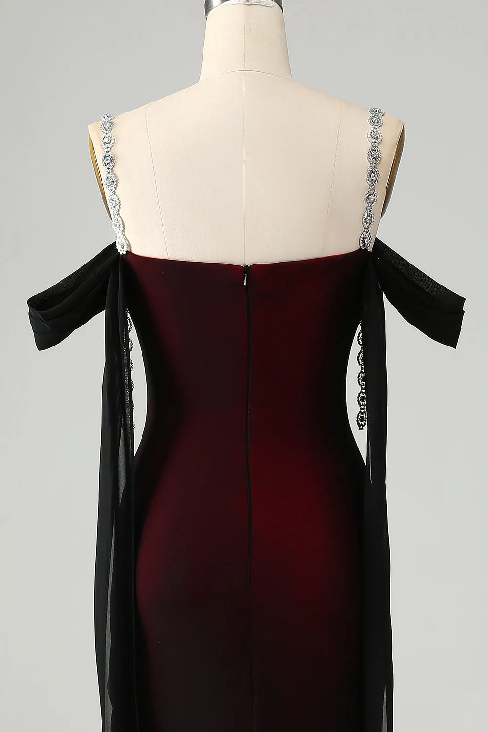 Sparkly Black Red Mermaid Cold Shoulder Long Bridesmaid Dress sold by Zapaka product image thumbnail 5