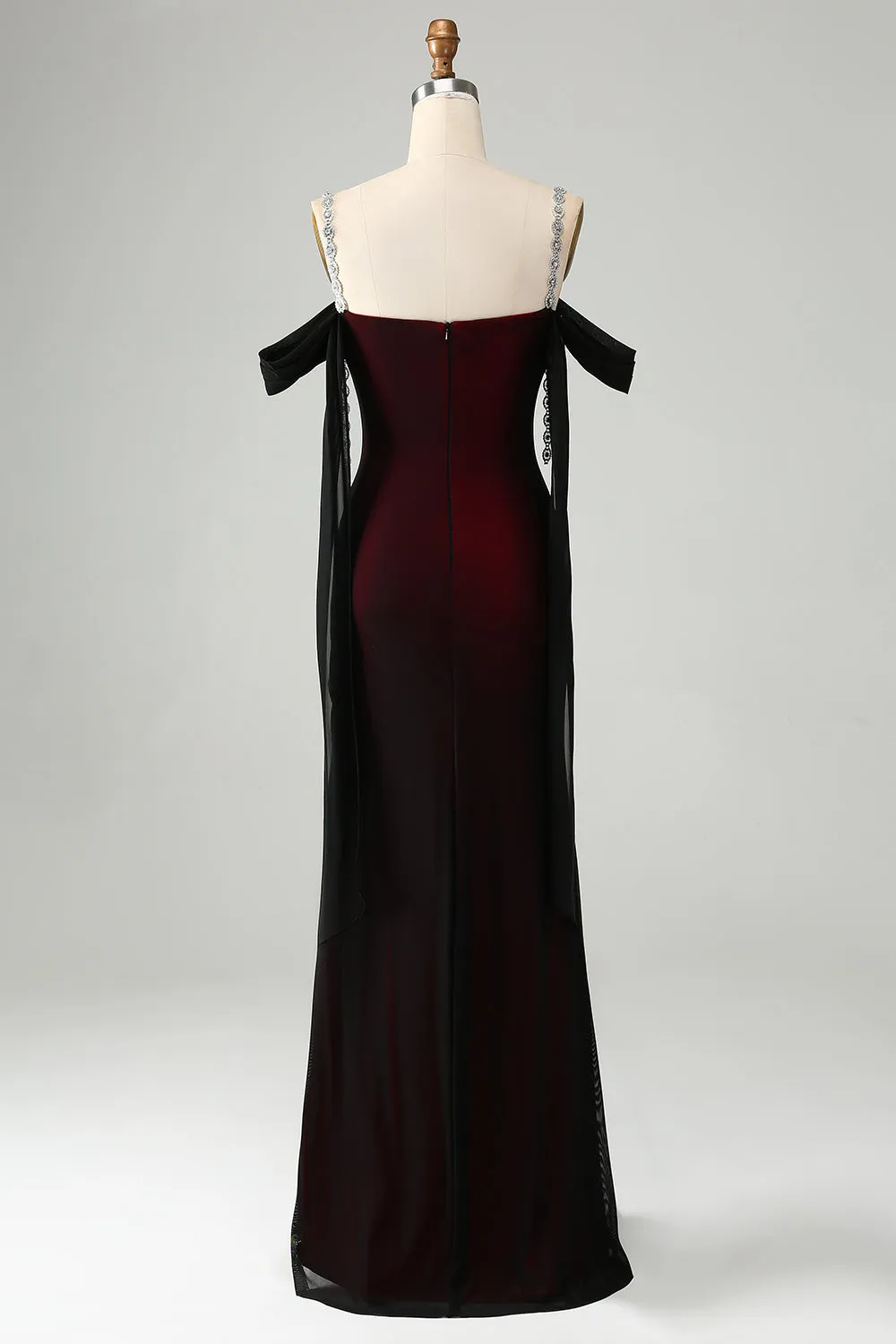 Sparkly Black Red Mermaid Cold Shoulder Long Bridesmaid Dress sold by Zapaka product image thumbnail 2