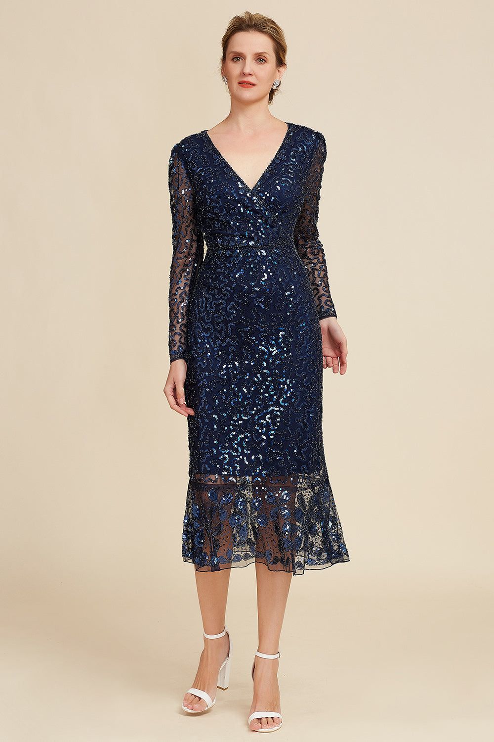 Navy Beaded and Sequin Midi Mother of Bride Dress sold by Zapaka product image thumbnail 5