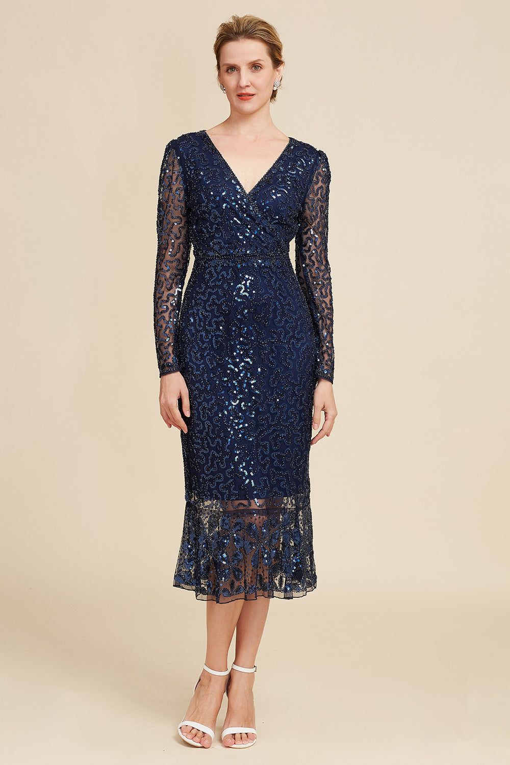 Navy Beaded and Sequin Midi Mother of Bride Dress sold by Zapaka