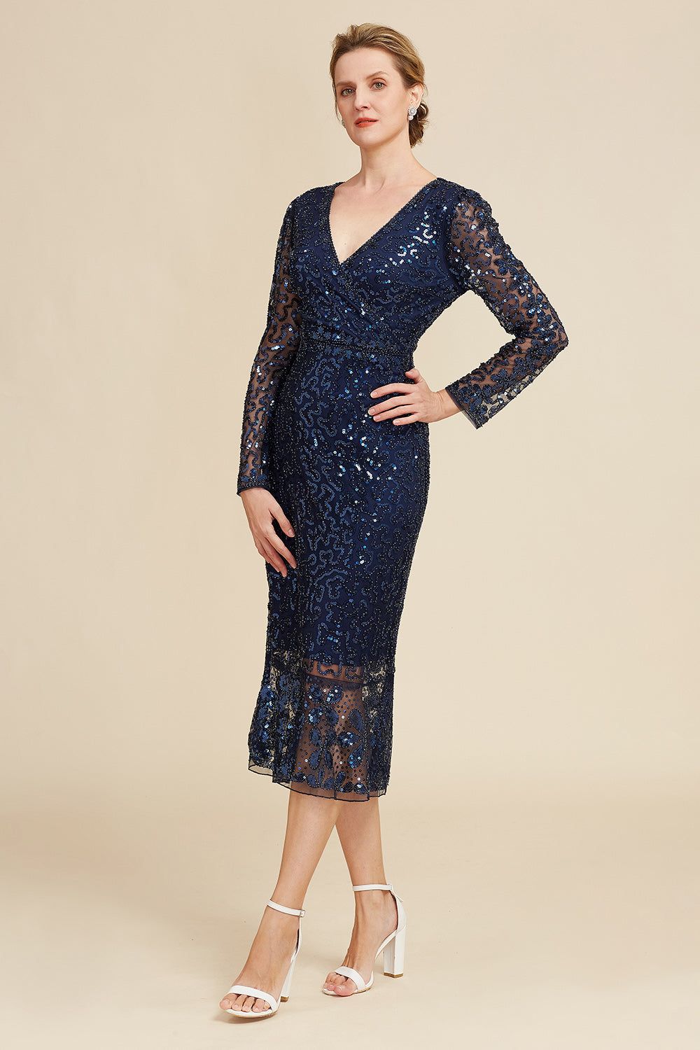 Navy Beaded and Sequin Midi Mother of Bride Dress sold by Zapaka product image thumbnail 4