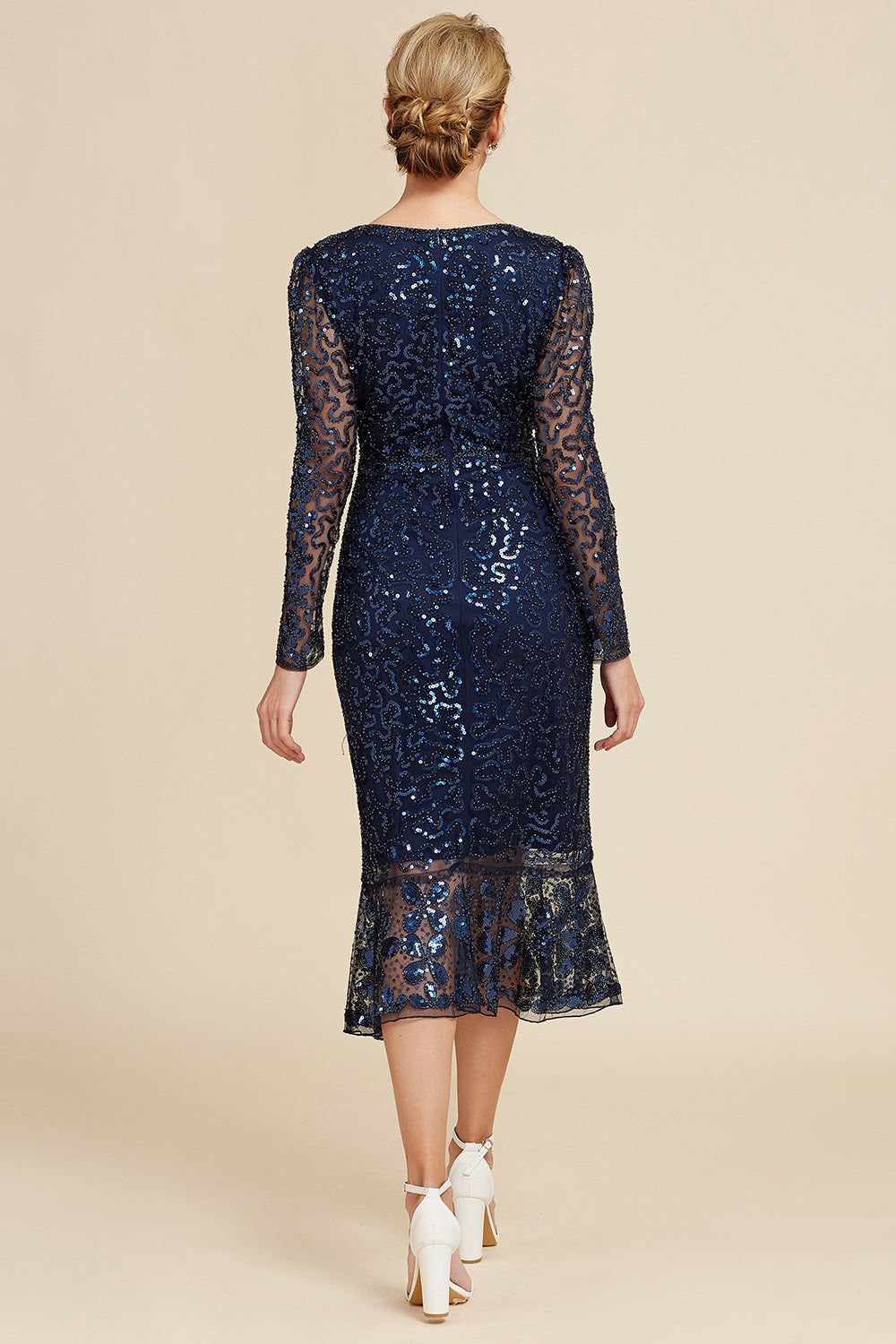 Navy Beaded and Sequin Midi Mother of Bride Dress sold by Zapaka product image thumbnail 2