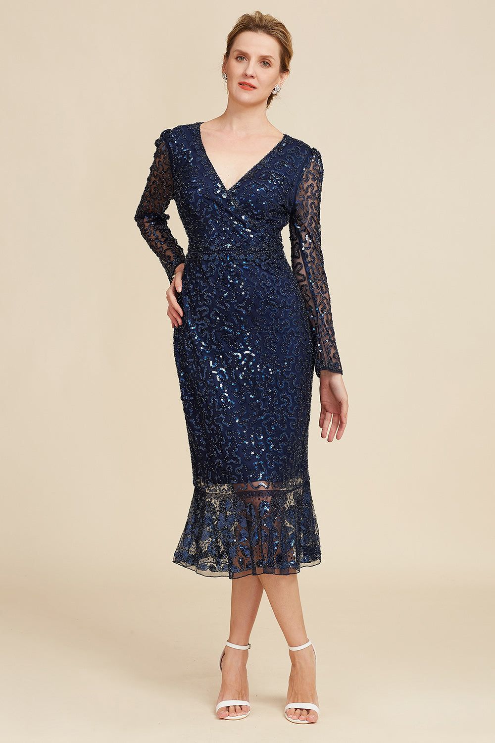 Navy Beaded and Sequin Midi Mother of Bride Dress sold by Zapaka product image thumbnail 3