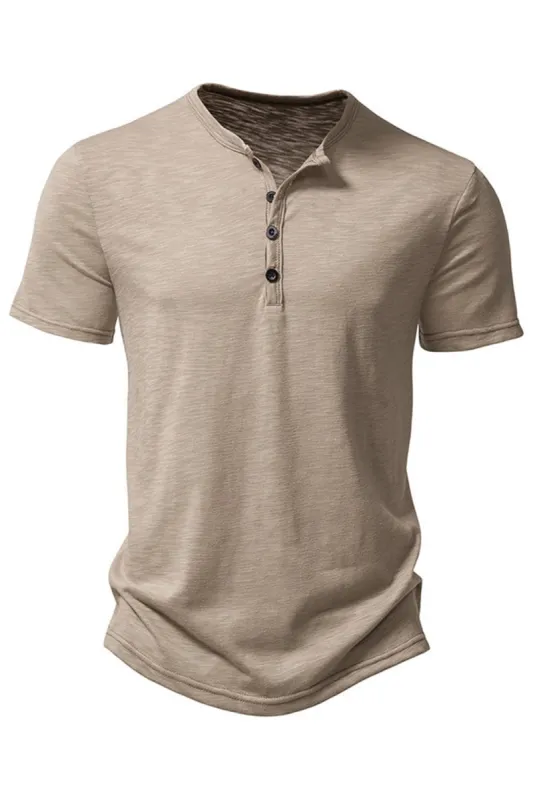 Khaki Regular Fit Crewneck Men's Polo Shirt with Button sold by Zapaka