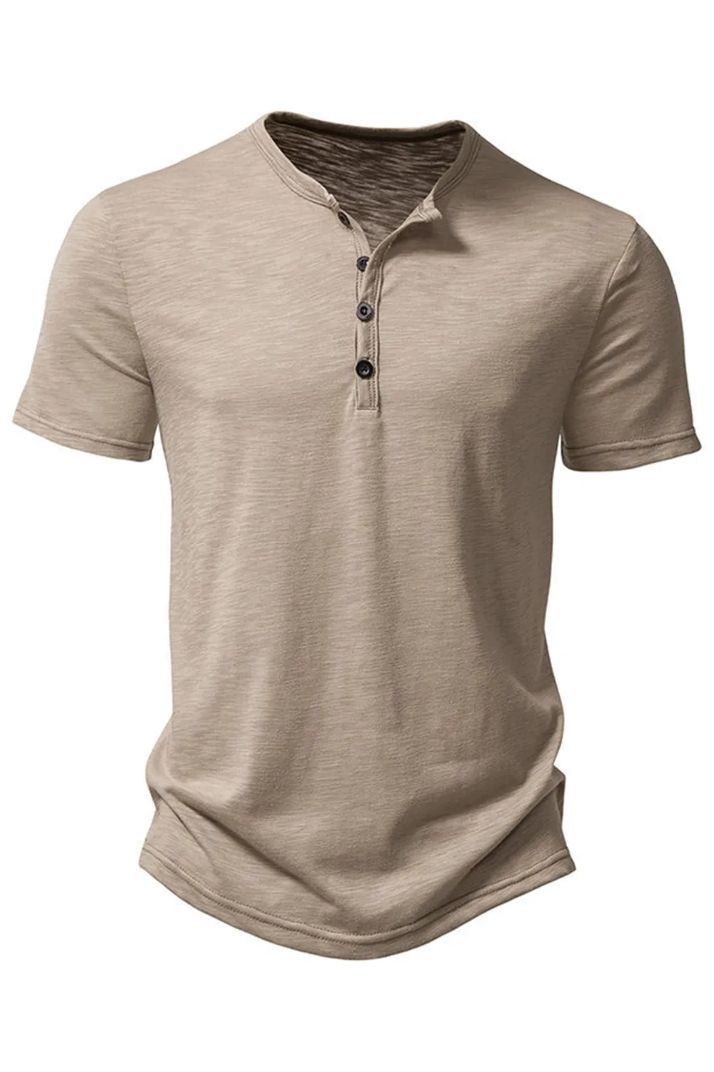 Khaki Regular Fit Crewneck Men's Polo Shirt with Button sold by Zapaka