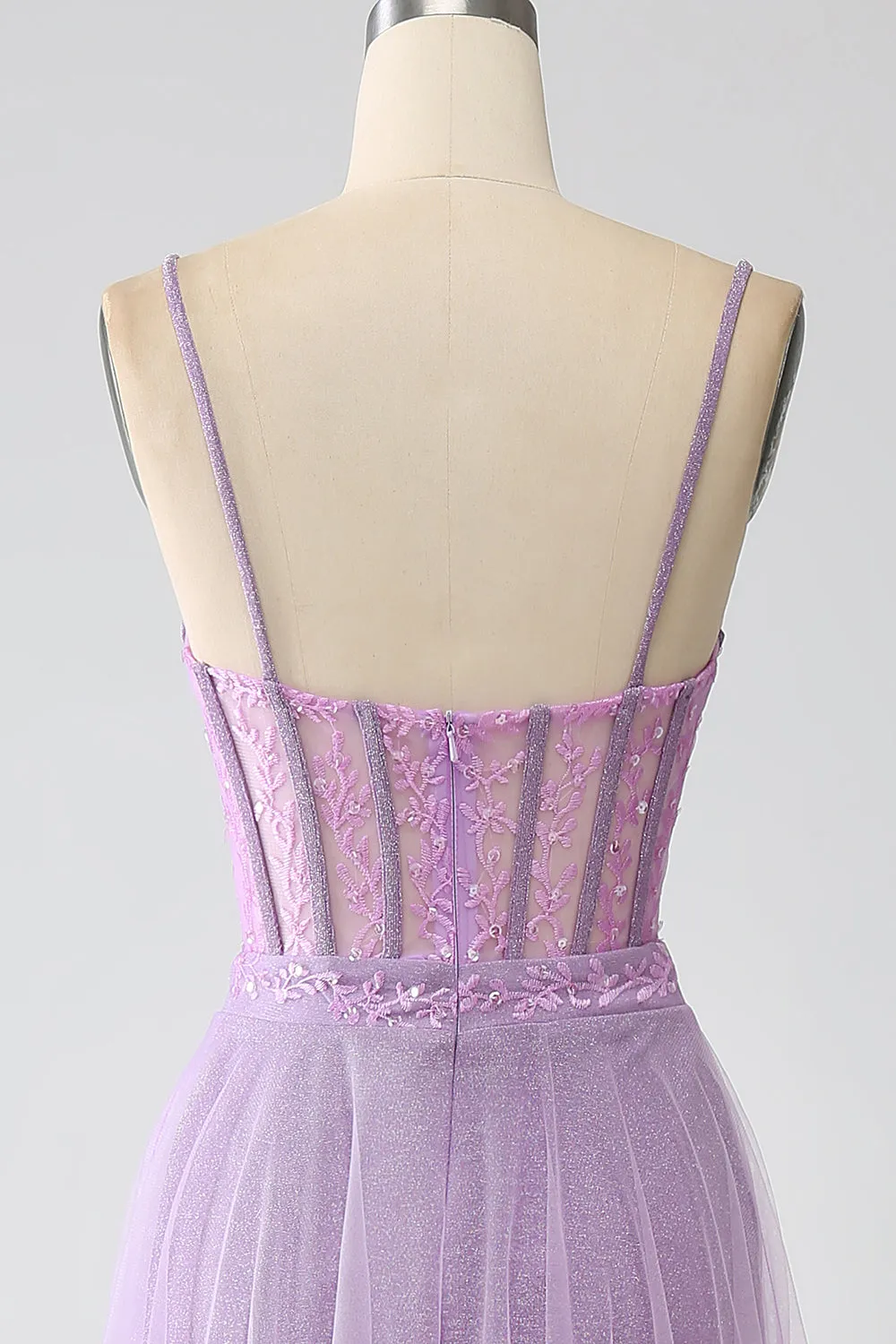 A-Line Lilac Spaghetti Straps Long Corset Prom Dress sold by Zapaka product image thumbnail 5
