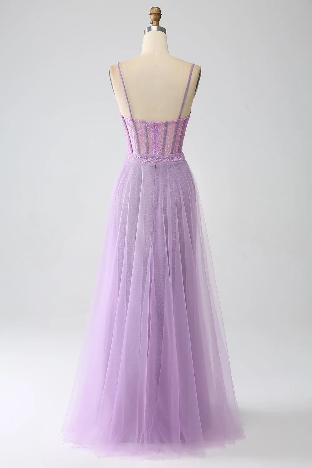 A-Line Lilac Spaghetti Straps Long Corset Prom Dress sold by Zapaka product image thumbnail 2