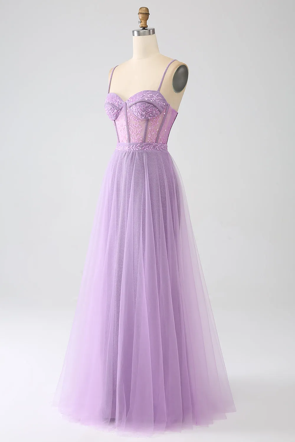 A-Line Lilac Spaghetti Straps Long Corset Prom Dress sold by Zapaka product image thumbnail 3