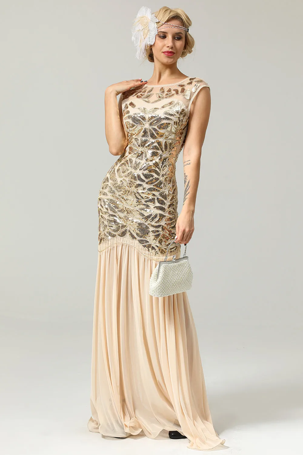 Champagne 1920s Flapper Glitter Dresses sold by Zapaka