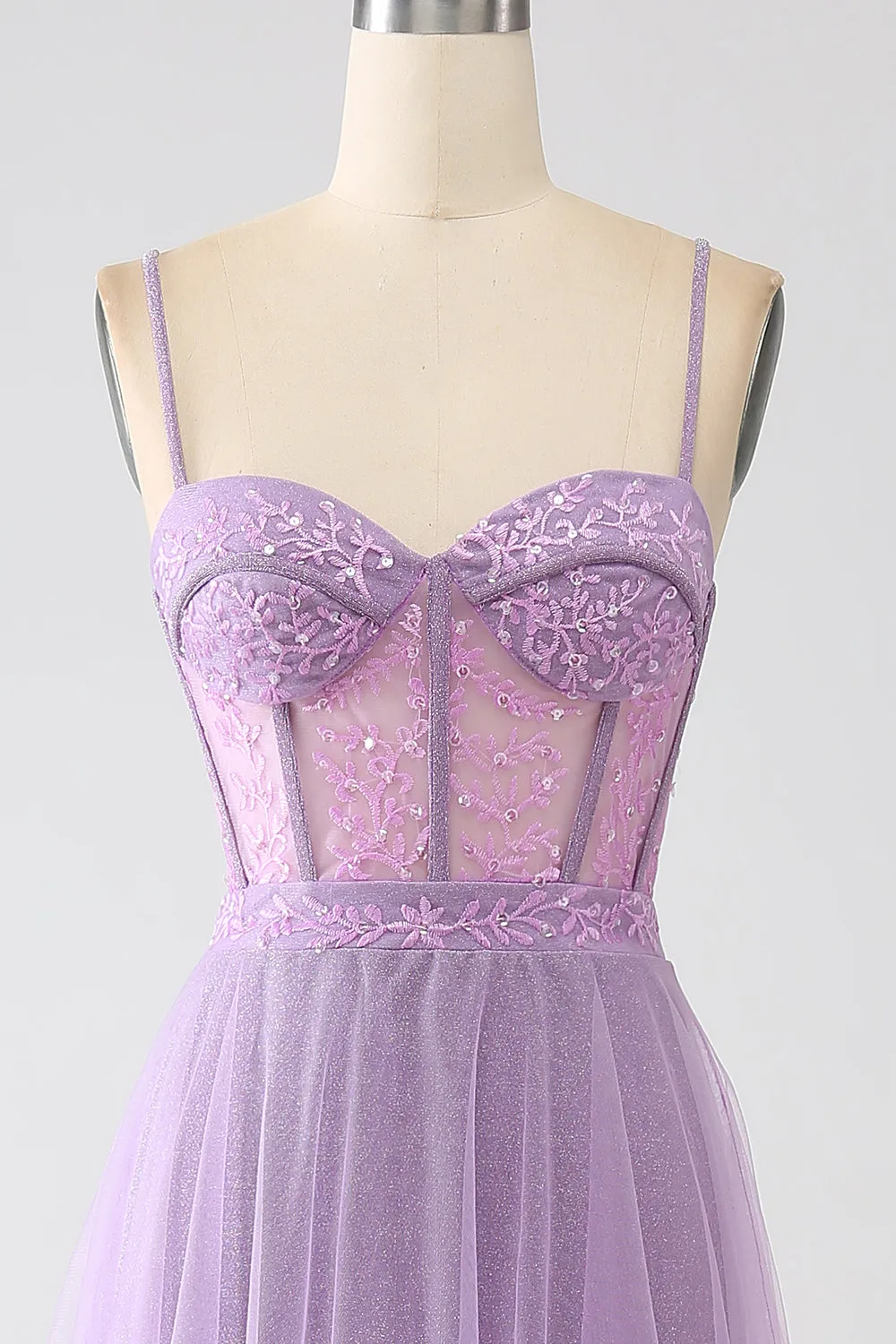 A-Line Lilac Spaghetti Straps Long Corset Prom Dress sold by Zapaka product image thumbnail 4
