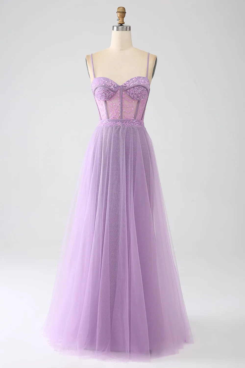 A-Line Lilac Spaghetti Straps Long Corset Prom Dress sold by Zapaka
