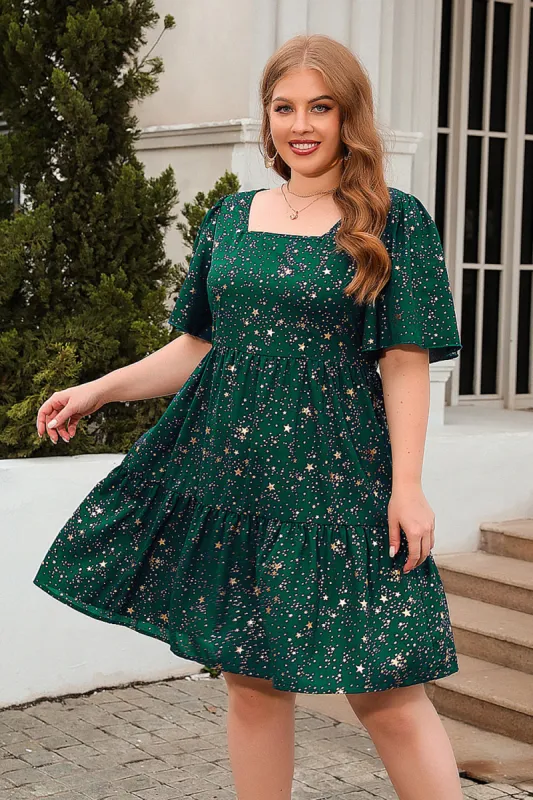 A Line Square Neck Green Velvet Plus Size Xmas Dress sold by Zapaka