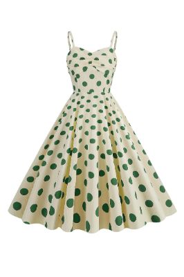 Green Polka Dots Spaghetti Straps 1950s Dress sold by Zapaka