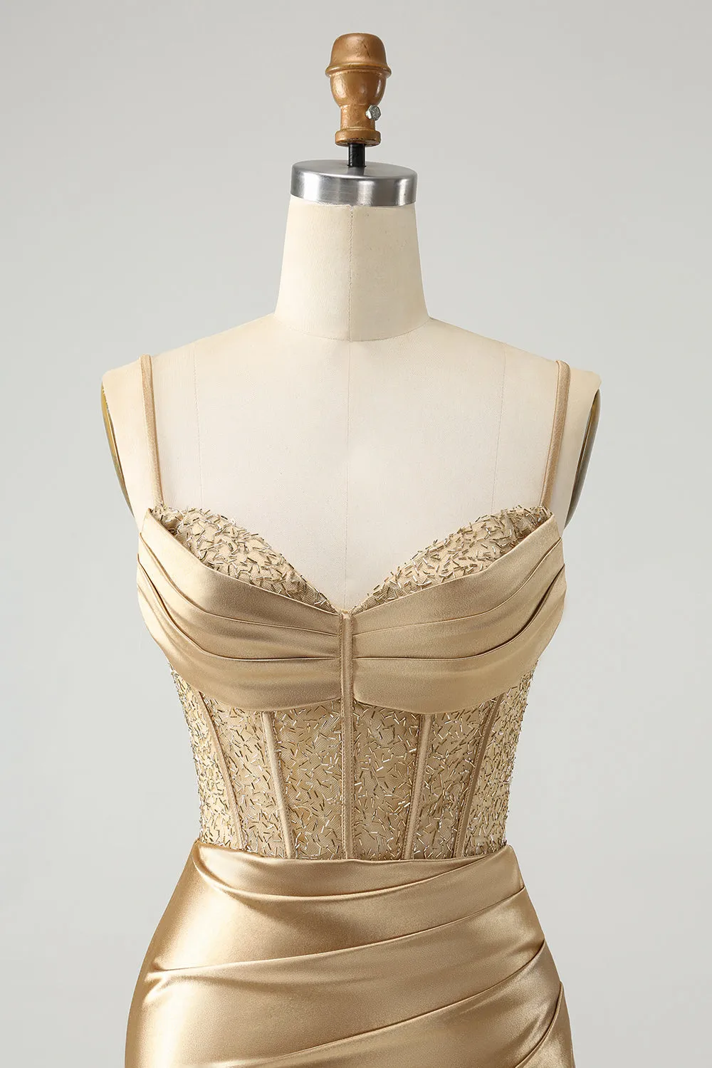 Golden Spaghetti Straps Bodycon Corset Satin Homecoming Dress with Slit sold by Zapaka product image thumbnail 4