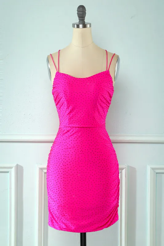 Rose Pink Lace Up Tight Homecoming Dress sold by Zapaka