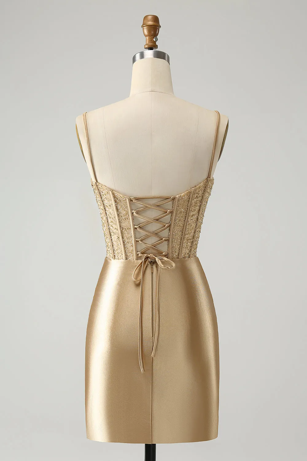 Golden Spaghetti Straps Bodycon Corset Satin Homecoming Dress with Slit sold by Zapaka product image thumbnail 2