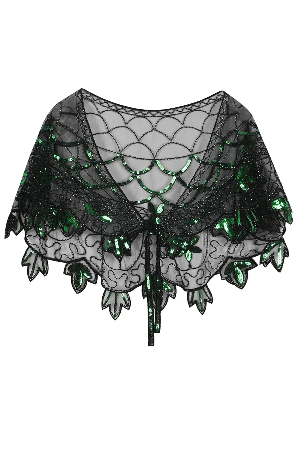 1920s Green Flower Sequin Women Cape sold by Zapaka