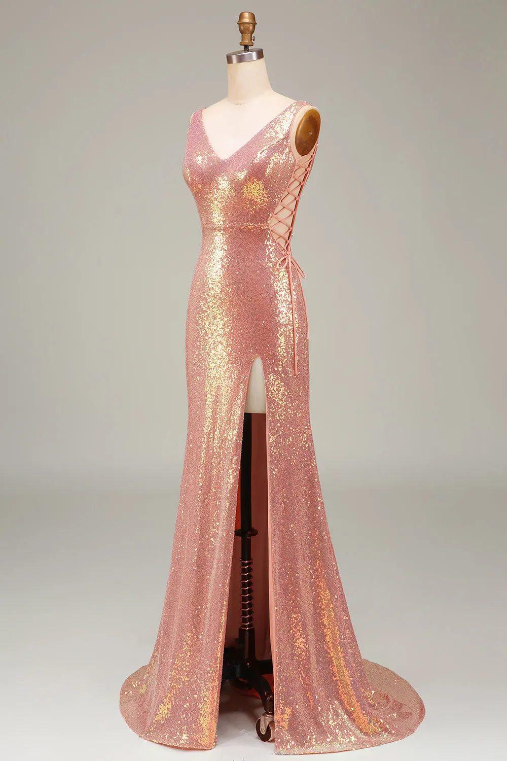 Sparkly Blush Mermaid Prom Dress with Slit sold by Zapaka product image thumbnail 3