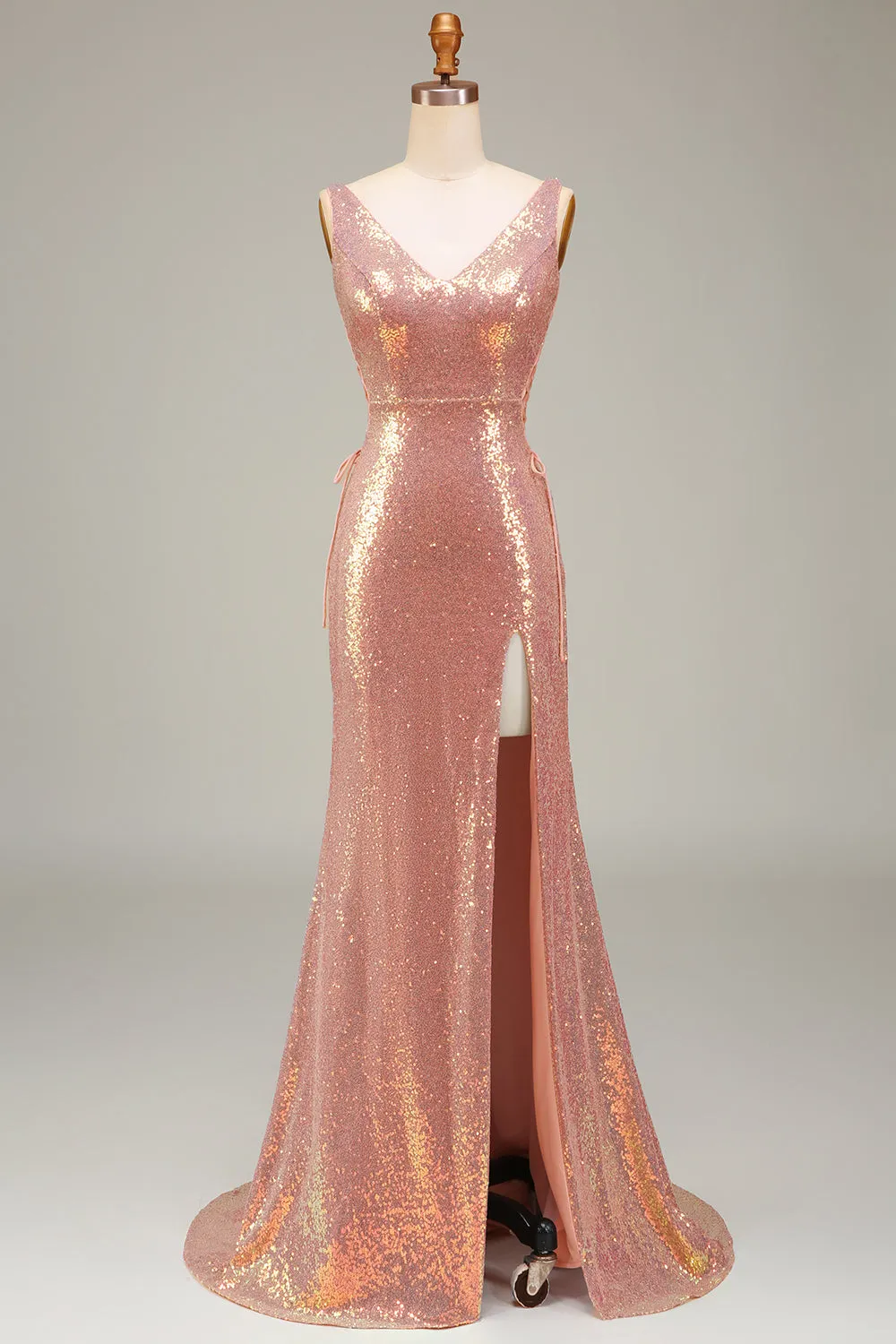 Sparkly Blush Mermaid Prom Dress with Slit sold by Zapaka