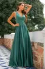Green Deep V Neck Long Bridesmaid Dress sold by Zapaka