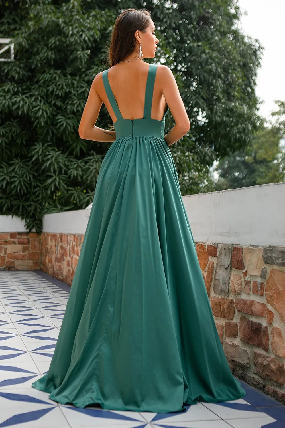 Green Deep V Neck Long Bridesmaid Dress sold by Zapaka product image thumbnail 2