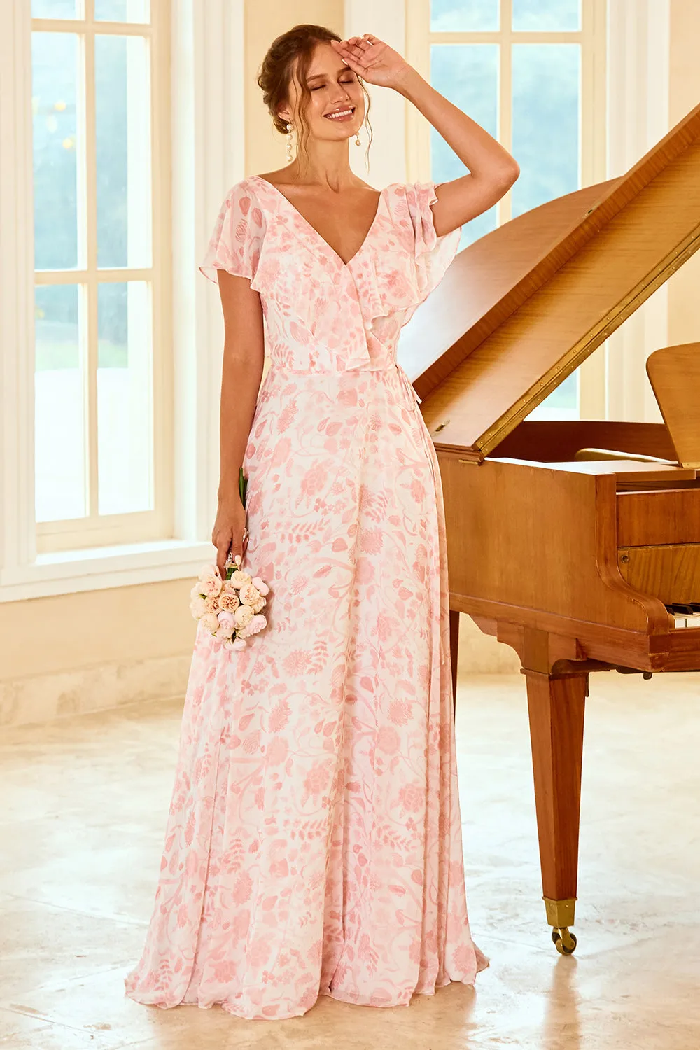 Blush Flower Print Bridesmaid Dress sold by Zapaka product image thumbnail 4