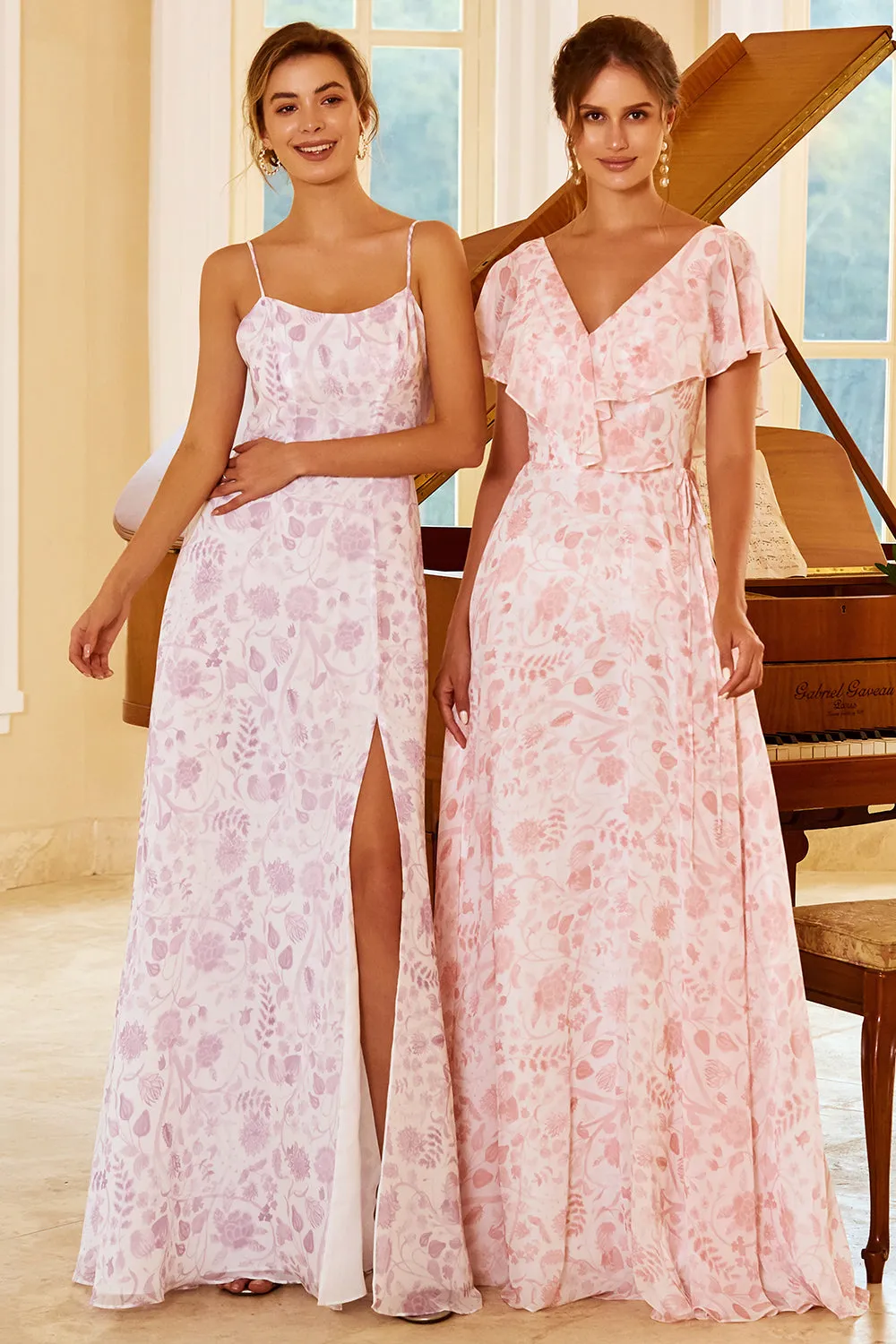 Blush Flower Print Bridesmaid Dress sold by Zapaka