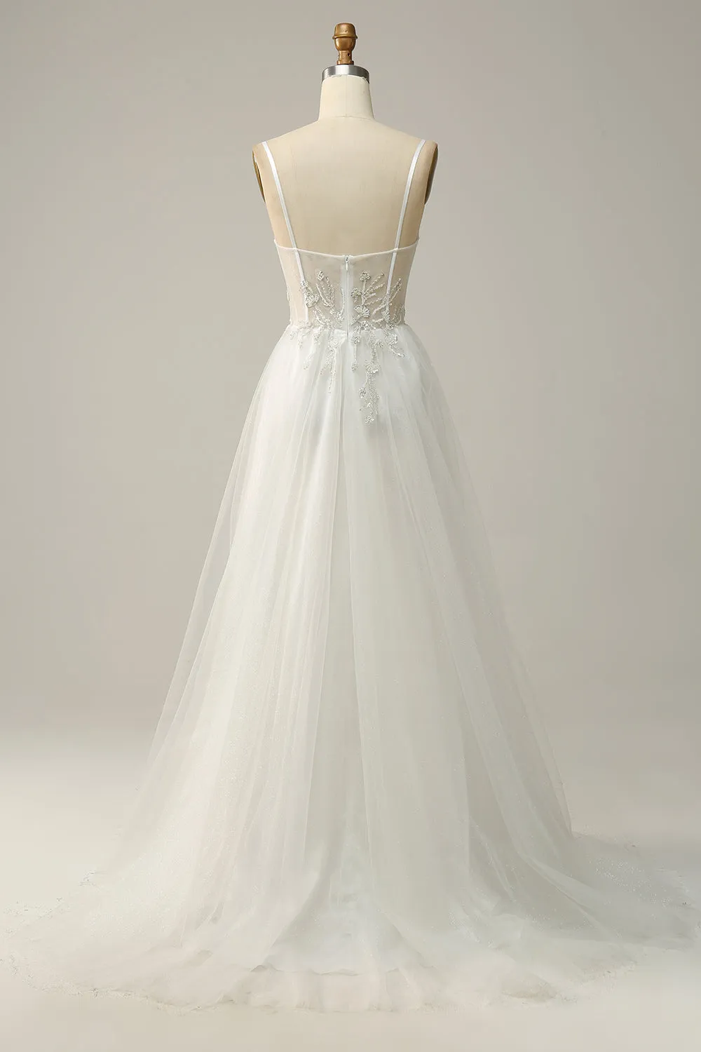 A Line Spaghetti Straps White Long Bridal Dress with Appliques sold by Zapaka product image thumbnail 2