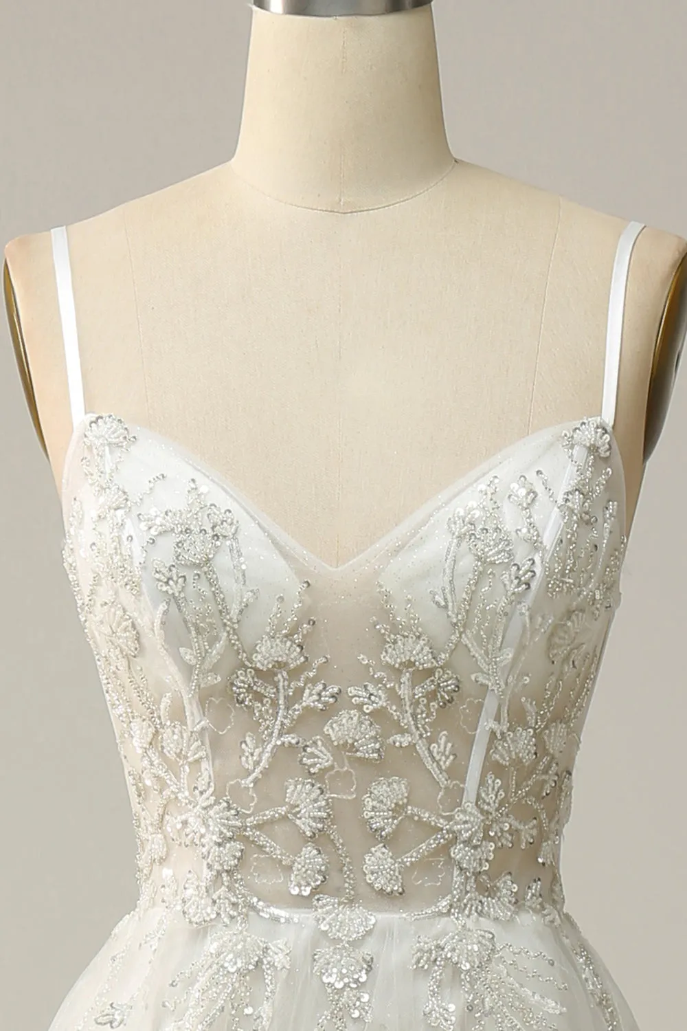 A Line Spaghetti Straps White Long Bridal Dress with Appliques sold by Zapaka product image thumbnail 4